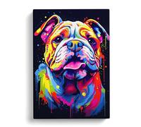 British Bulldog Futurism Art Canvas Print | Gallery Wrapped 30mm Frame Wall Art | 30x20 inches | Ready to Hang | Contemporary Animal Picture | Living Room Bedroom Lounge Office