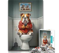 British Bulldog on The Toilet Adult Jigsaws 1000 Piece,Educational Game Challenge Toy Wall Decoration Unique Birthday And Xmas Gifts (38x26cm)