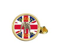 British Bulldog on Union Jack Gold Plated Domed Lapel Pin Badge in Bag