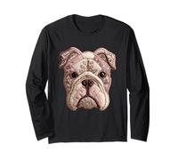 British Bulldog Patchwork Floral Dog Boho Folk Art Graphic Long Sleeve T-Shirt