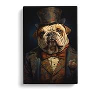 British Bulldog Romanticism Art Canvas Print | Gallery Wrapped 30mm Frame Wall Art | 30x20 inches | Ready to Hang | Contemporary Animal Picture | Living Room Bedroom Lounge Office