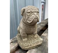 British Bulldog Stone Statue | Puppy Dog Union Jack Flag Garden Ornament Decor