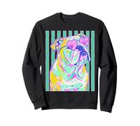 British Bulldog with Heart Sunglasses Coastal Summer Stripes Sweatshirt