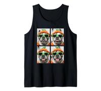British Bulldogs with Sunglasses Pumpkin Costume Halloween Tank Top