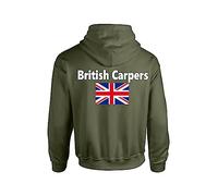 British Carpers Hoodie, Carp Fishing Clothing, Printed Front and Back, Olive Green Tones (as8, alpha, 3x_l, regular, regular)