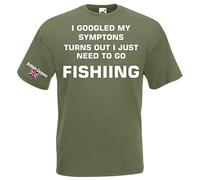 British Carpers Men’s T-Shirt, XLarge, Olive Green, Vinyl, Guaranteed Not to Crack, Print, I Googled My Symptoms Turns Out That I JUST Need to GO Fishing, XLarge