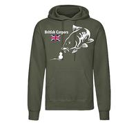 British Carpers Men's Hoodie - Olive Green, Carp Fishing Clothing, Warm and Stylish, Specimen Angling Olive Green (as8, alpha, 3x_l, regular, regular)