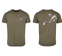 British Carpers Olive Green 100% Organic Cotton Men’s T-Shirt - White Carp Fish (as8, Alpha, x_l, Regular, Regular)