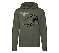 British Carpers Olive Green Men's Hoodie - Stay Warm and Stylish while Carp Fishing, Perfect for Specimen Angling (as8, alpha, xx_l, regular, regular)