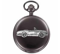 British Classic car TR4 ref276 Pewter Effect Design on a Polished Black case Men's Gift Quartz Pocket Watch fob