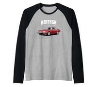 British Classic Sports Car Red Jaguar Raglan Baseball Tee