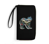 British Columbia Bear Wristlet Wallets for Men Women Leather Long Wallet Credit Card Clutch with Cord