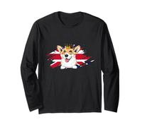 British Corgi Dog with Crown and UK Flag London England Long Sleeve T-Shirt