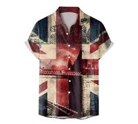 British Coronation Union Jack Big and Tall Shirts for Men United Kingdom Britain England Regular Fit Classic Short Sleeve Casual Floral Hawaiian Shirt 2024 King Charles Coronation Baseball Shirt