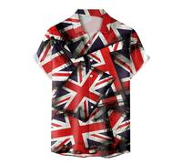 British Coronation Union Jack Gym Shirts Men United Kingdom Britain England Summer Tropical Shirts Short Sleeve Button Down Aloha Hawaiian Shirts King Charles Coronation 2024 Bodybuilding Gym Tee