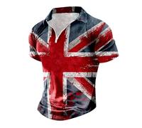 British Coronation Union Jack Men's Shirts United Kingdom Britain England Cotton Regular Fit Short Sleeve No Iron Casual Beach Summer Aloha Shirt King Charles 2024 Active Crew Neck T-Shirt