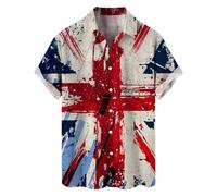 British Coronation Union Jack Mens T Shirt United Kingdom Britain England Floral Printed Summer Casual Button Down Short Sleeve Aloha Beach Party Holiday Tops King Charles 2024 Baseball Shirt