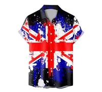 British Coronation Union Jack Shirt for Men Queen Platinum Jubilee Short Sleeve Front Pocket Holiday Summer Aloha Printed Beach Casual Hawaii Shirt King Charles Coronation 2024 Vintage T Shirts