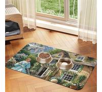 British Country Style Dog Food Mats for Floors, 12x18 Inch Non-Slip Super Absorbent Pet Food Mat, Dishwasher Dog Mat for Food and Water, Cute Rubber Quick Dry Pet Feeding Mat for Dogs Puppy Cats