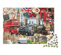 British Elements Jigsaw Puzzles 1000 Pieces Recyclable Material London Landmark Senior Puzzles Educational Game Decompression Parent Child Game Props 52x38cm/1000pcs