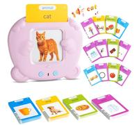 British English, Talking Flash Cards Learning Toys for Toddlers 1-6 Year Old, 224 Words, Audible Educational Toys, Preschool Learning Resource Electronic Interactive Toy Birthday Gifts for Kids-Pink