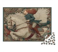 British Female Rider Riding A White Horse with White Wings Jigsaw Puzzles. 1000pcs (75x50cm) Whimsical Challenge Toy for Educational Games Gifts