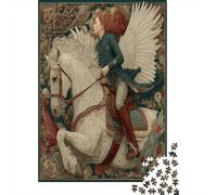 British Female Rider Riding A White Horse with White Wings,Puzzles Gemusterte Nachhaltige Puzzles Für Erwachsene Hochwertige Holzspielpuzzles 38x26cm/1000pcs