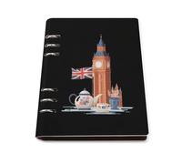 British Flag Big Ben Teapot Leather A5 Binder Notebook Refillable Travel Journal with 90 Sheets Personal Planner for Women Men