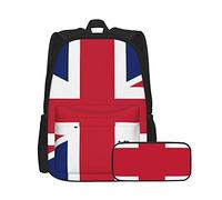 British Flag Britain English England Unisex Backpack And Pencil Case Set,Multifunctional Backpack Combination Two-Piece Set Casual School Bookbag With Pencil Case Box For Boys Girls