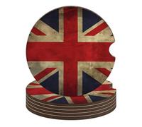 British Flag Car Coasters, 6PCS Non-Slip Car Cup Holder Coasters with Cork Base, Heat Resistant & Waterproof Drink Coaster for Women Men