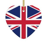 British Flag Ceramic Christmas Heart Pendant, The Pottery Piece is Available with Silk Thread