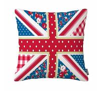British Flag Decorative Pillowcase Cute England Flag Chic Floral Zippered Throw Pillow Cover 18X18 Inch (Twin sides)