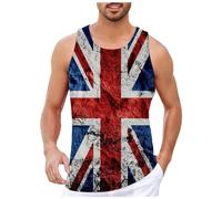 British Flag Gym Vest for Men - Breathable Sleeveless Workout Top with 3D Printed UK Flag Design, Sport Tank for Training & Summer (Blue, L)