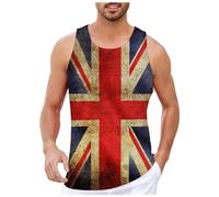 British Flag Gym Vest for Men - Breathable Sleeveless Workout Top with 3D Printed UK Flag Design, Sport Tank for Training & Summer (Red, M)