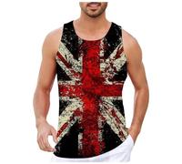 British Flag Gym Vest for Men - Breathable Sleeveless Workout Top with 3D Printed UK Flag Design, Sport Tank for Training & Summer (Black, XXL)