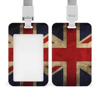 British Flag ID Badge Holder Vertical Heavy Duty Card Protector Pouch, Lanyard Work Badge Sleeve Plastic Waterproof Name Tag Holder for Nurse Teacher Office Women Men