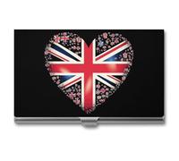 British Flag in Heart Shape Business Card Holder Metal Wallet Credit Card ID Case for Men Women
