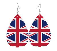 British flag Leather Earring. Stylish teardrop shape, perfect for women, and a great decorative choice for parties and holidays.