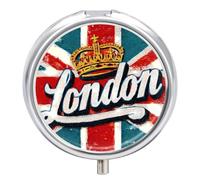 British Flag London Round Pill Box Organiser 3 Compartment Medicine Case