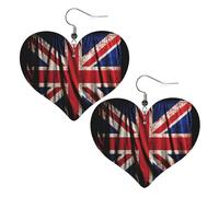 British flag on black background Leather Earrings for Women Heart Earring Lightweight Dangle Earrings Jewelry Gifts