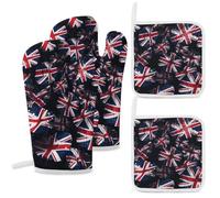 British Flag Oven Mitts and Pot Holders Sets 4PCS Heat-Resistant Cooking Gloves & Potholders with Hanging Loop for Baking Grilling BBQ Home Kitchen Essentials