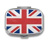 British Flag Pill Box, 2 Compartment Medicine Pill Case, Portable Pill Organizer for Pocket Or Purse Decorative Metal Medicine Vitamin Organizer
