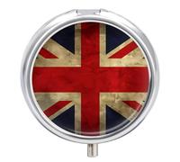 British Flag Pill Box 3 Compartment Portable Travel Pill Case with Mirror Round Metal Medicines Storage Container Pocket Medicine Box to Hold Vitamins Fish Oil
