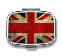British Flag Pill Box with 2 Compartments Portable Metal Medicine Organizer for Pocket Purse and Travel Compact Pill Case and Fish Oil Vitamins Supplements