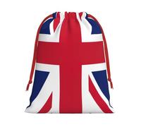 British Flag Print Christmas Drawstring Gift Bags, Xmas Holiday Fabric Gift Wrapping Bag For Party, Size-L