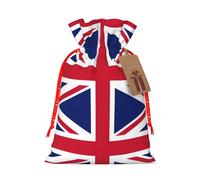 British Flag Print Holiday Burlap Gift Bag With Drawstring, Small Party Favor Pouches For Christmas Gifting-S Size