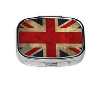 British Flag Print Pill Box Square Pill Case 2 Compartment Small Metal Medicine Organizer Portable Travel Pillbox for Pocket Purse Cute Mini Pill Container to Hold Daily Vitamins