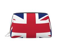 British Flag Print Premium Leather Toiletry Travel Pouch with Waterproof Portable Pouch Open Flat Makeup Bag
