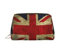 British Flag Print Premium Leather Toiletry Travel Pouch with Waterproof Portable Pouch Open Flat Makeup Bag