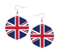 British Flag Printed Round Earrings For Women, 1 Pair Lightweight Leather Pierced Earrings Set Trendy Jewelry Gifts For Women Girls